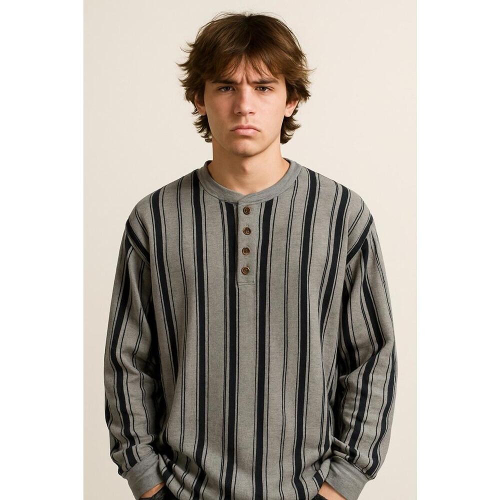 Vintage 90s Y2k shirt mens henley thermal striped Arizona grunge skater loose